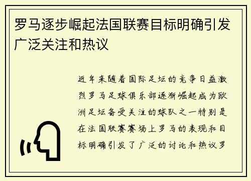 罗马逐步崛起法国联赛目标明确引发广泛关注和热议