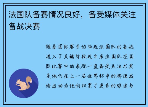 法国队备赛情况良好，备受媒体关注备战决赛
