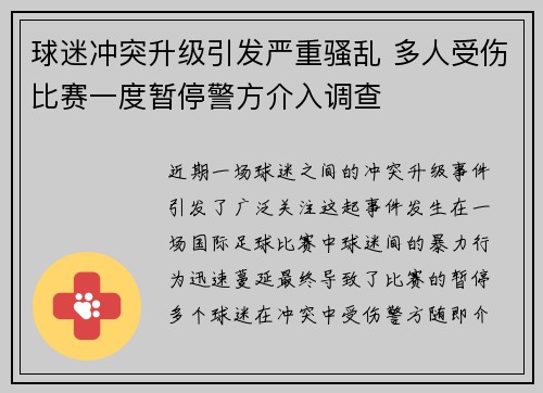 球迷冲突升级引发严重骚乱 多人受伤比赛一度暂停警方介入调查